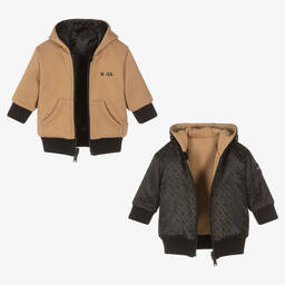 BOSS-Boys Black & Beige Reversible Zip Up Top | Childrensalon Outlet