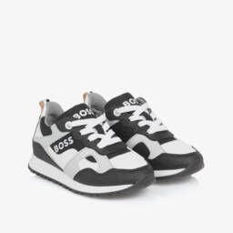 BOSS-Boys Black Canvas Lace Sneakers | Childrensalon Outlet