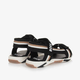 BOSS-Boys Black Canvas Velcro Sandals | Childrensalon Outlet