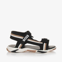 BOSS-Boys Black Canvas Velcro Sandals | Childrensalon Outlet