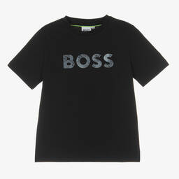 BOSS-Черная хлопковая футболка | Childrensalon Outlet