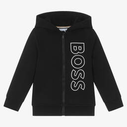 BOSS-Черная хлопковая худи на молнии | Childrensalon Outlet