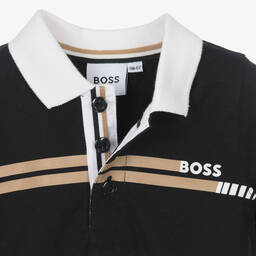 BOSS-Boys Black & Grey Striped Polo Shirt | Childrensalon Outlet