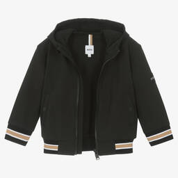 BOSS-Boys Black Hooded Windbreaker Jacket | Childrensalon Outlet