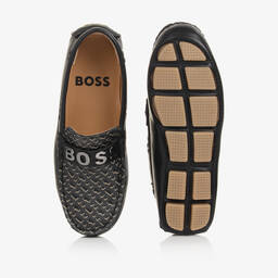 بوس-حذاء موكاسين جلد لون أسود للأولاد | Childrensalon Outlet