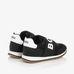 BOSS-Boys Black Mesh & Leather Trainers | Childrensalon Outlet