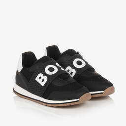 BOSS-Boys Black Mesh & Leather Trainers | Childrensalon Outlet