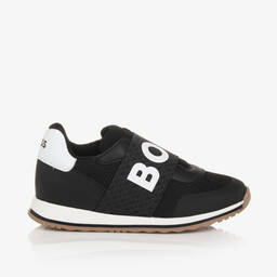 BOSS-Boys Black Mesh & Leather Trainers | Childrensalon Outlet