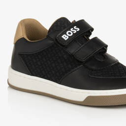 BOSS-Boys Black Monogram Velcro Trainers | Childrensalon Outlet