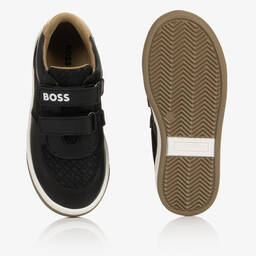 BOSS-Boys Black Monogram Velcro Trainers | Childrensalon Outlet
