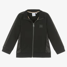 BOSS-Boys Black Monogram Zip-Up Top | Childrensalon Outlet