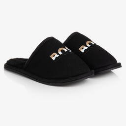 BOSS-Boys Black Padded Mesh Slippers | Childrensalon Outlet
