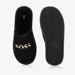 BOSS-Boys Black Padded Mesh Slippers | Childrensalon Outlet