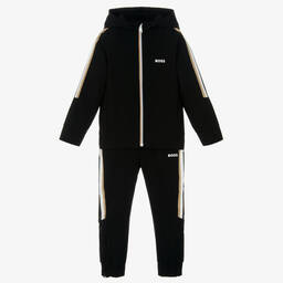 BOSS-Boys Black Signature Striped Tracksuit | Childrensalon Outlet