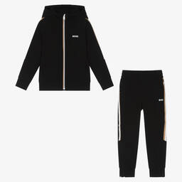 BOSS-Boys Black Signature Striped Tracksuit | Childrensalon Outlet
