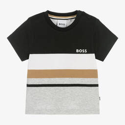 BOSS-Черная хлопковая рубашка с полосками | Childrensalon Outlet