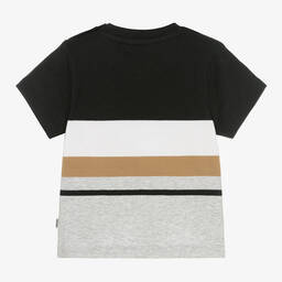 BOSS-Черная хлопковая рубашка с полосками | Childrensalon Outlet