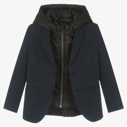 BOSS-Синий хлопковый блейзер и вставка с капюшоном | Childrensalon Outlet