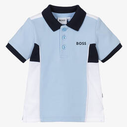 BOSS-Boys Blue Cotton Polo Shirt | Childrensalon Outlet