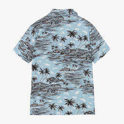 BOSS-Голубая хлопковая рубашка с тропическим принтом | Childrensalon Outlet