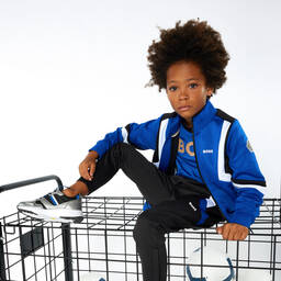 BOSS-Boys Blue Football Zip-Up Top | Childrensalon Outlet