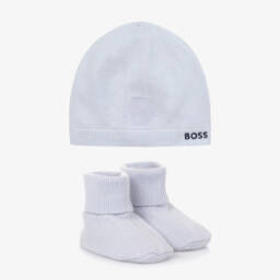 BOSS-Boys Blue Hat and Booties Set | Childrensalon Outlet