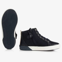 BOSS-Boys Blue High-Top Trainers | Childrensalon Outlet
