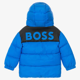 BOSS-Boys Blue Hooded Puffer Coat | Childrensalon Outlet