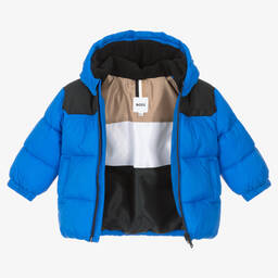 BOSS-Boys Blue Hooded Puffer Coat | Childrensalon Outlet