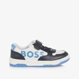 BOSS-Boys Blue Leather & Canvas Sneakers | Childrensalon Outlet