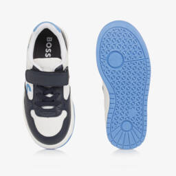 BOSS-Boys Blue Leather & Canvas Sneakers | Childrensalon Outlet