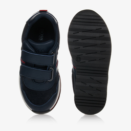 BOSS-Boys Blue Leather Trainers | Childrensalon Outlet