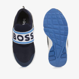 BOSS-Boys Blue Slip-On Mesh Sneakers | Childrensalon Outlet