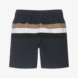 BOSS-Boys Blue Tricolour Stripe Swim Shorts | Childrensalon Outlet