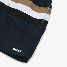 BOSS-Boys Blue Tricolour Stripe Swim Shorts | Childrensalon Outlet