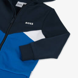 BOSS-Синий хлопковый топ колорблок на молнии для мальчиков | Childrensalon Outlet