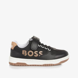 BOSS-Boys Charcoal Canvas & Leather Sneakers | Childrensalon Outlet