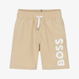 BOSS-Boys Classic Beige Swim Trunks | Childrensalon Outlet