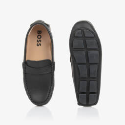 BOSS-Boys Classic Navy Leather Loafers | Childrensalon Outlet