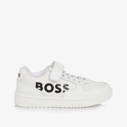 BOSS-Boys Classic White Leather & Canvas Sneakers | Childrensalon Outlet