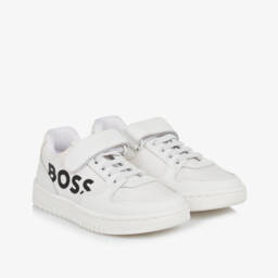 BOSS-Boys Classic White Leather & Canvas Sneakers | Childrensalon Outlet
