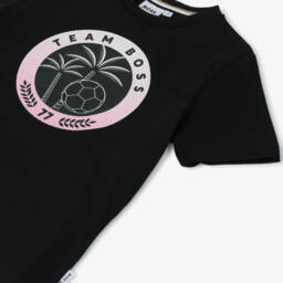 BOSS-تي شيرت قطن أسود برسومات للأولاد | Childrensalon Outlet