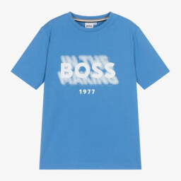 BOSS-Футболка из хлопка с логотипом для мальчиков синяя | Childrensalon Outlet