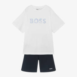 BOSS-Boys Cotton Blue & White Ensemble | Childrensalon Outlet