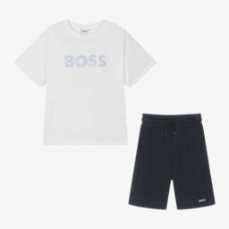 BOSS-Boys Cotton Blue & White Ensemble | Childrensalon Outlet