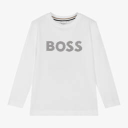 BOSS-Белый хлопковый топ для мальчиков | Childrensalon Outlet