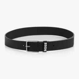 BOSS-Boys Elegant Ebony Leather Belt | Childrensalon Outlet