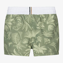 BOSS-Boys Green Tropical Print Swim Shorts | Childrensalon Outlet