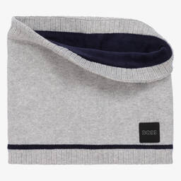 BOSS-Boys Grey & Blue Logo Snood | Childrensalon Outlet