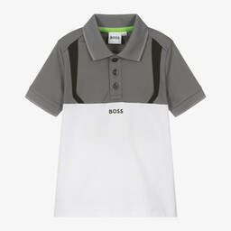 BOSS-Boys Grey Colourblock Polo Shirt | Childrensalon Outlet